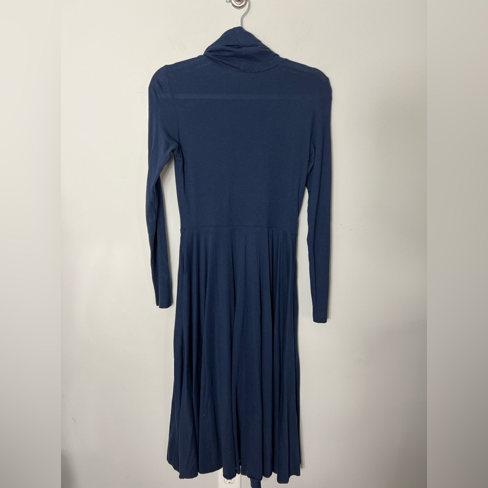 Peruvian Connection Ariana Dress Pima Cotton Blue Turtleneck Long Sleeve XS 1063 - Picture 9 of 9
